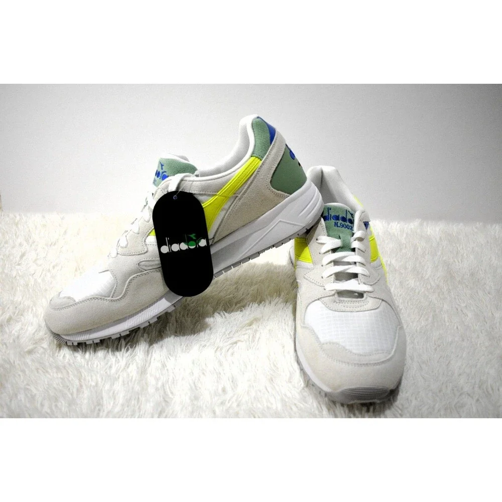 Diadora N92 Italian Vintage Running Sneakers White Yellow Green Blue Men’s 13